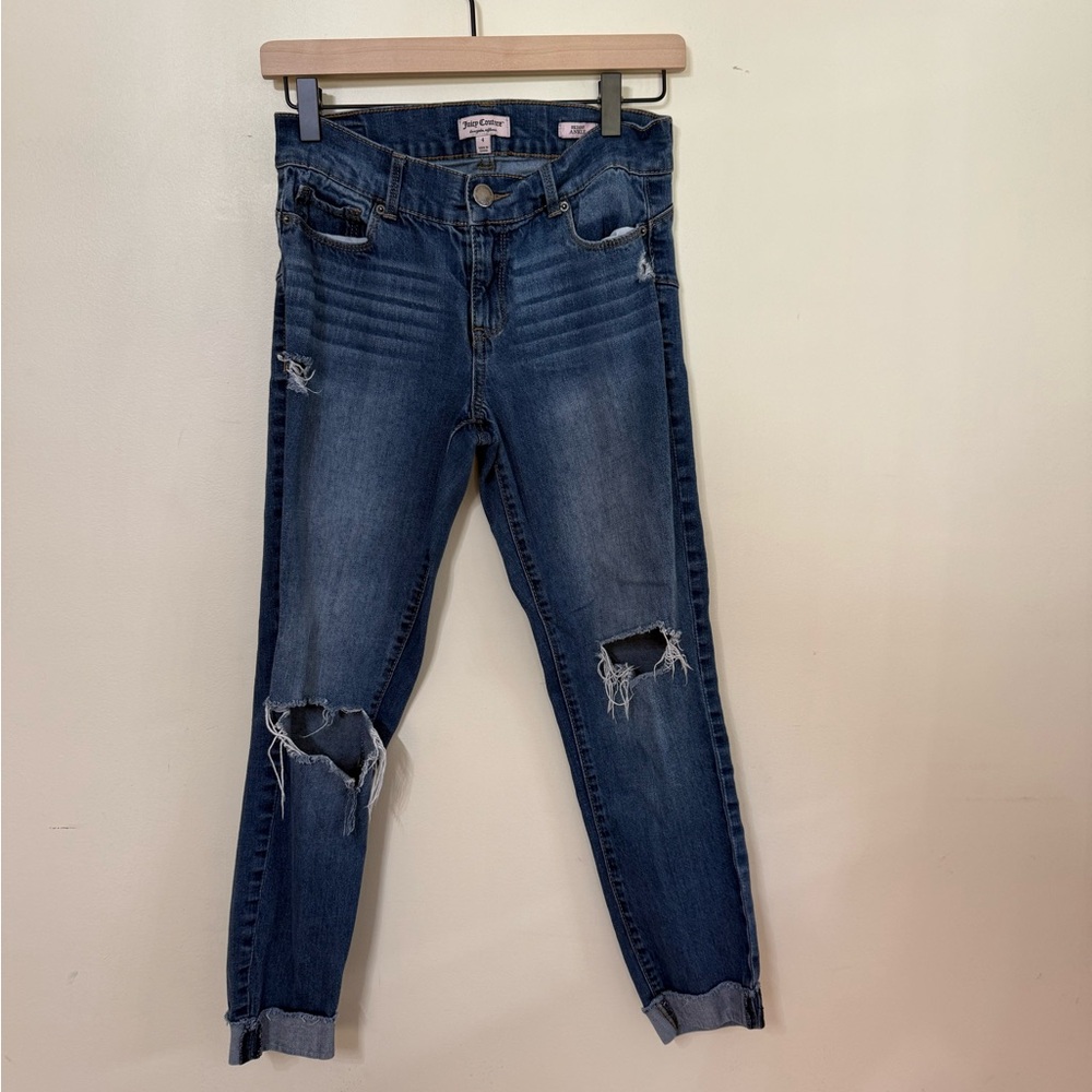 Juicy Couture Distressed Ankle Jeans in Dark Blue